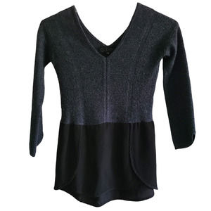 QUINN Cashmere Blend Double V Neck Peplum Sweater Charcoal Gray Black Women's XS